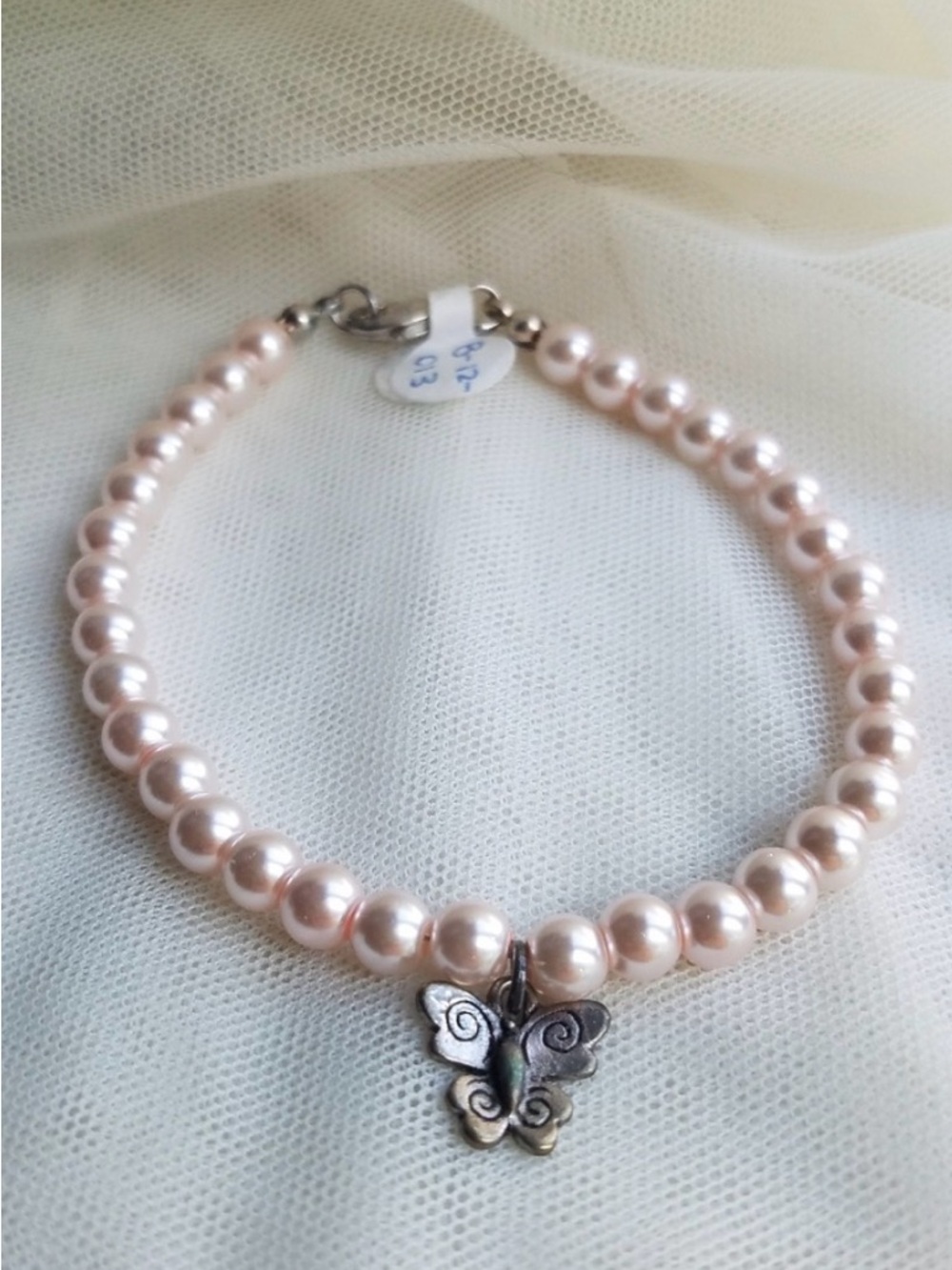 Powder Pink Faux Pearls Butterfly Bracelet Handmade NEW